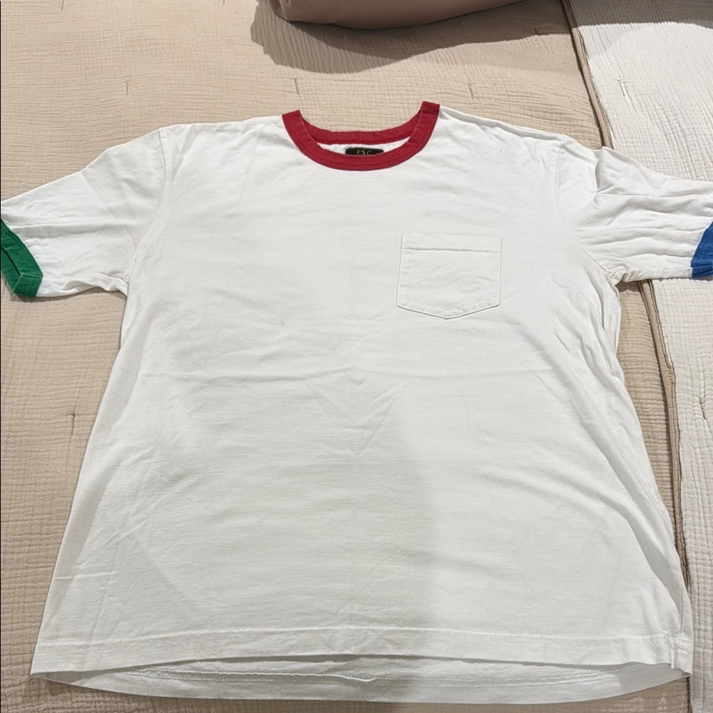 Freemans - White Short Sleeve Tee with Colorful Cuffs and Crew Neck